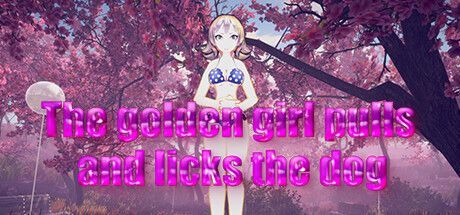 The golden girl pulls and licks the dog